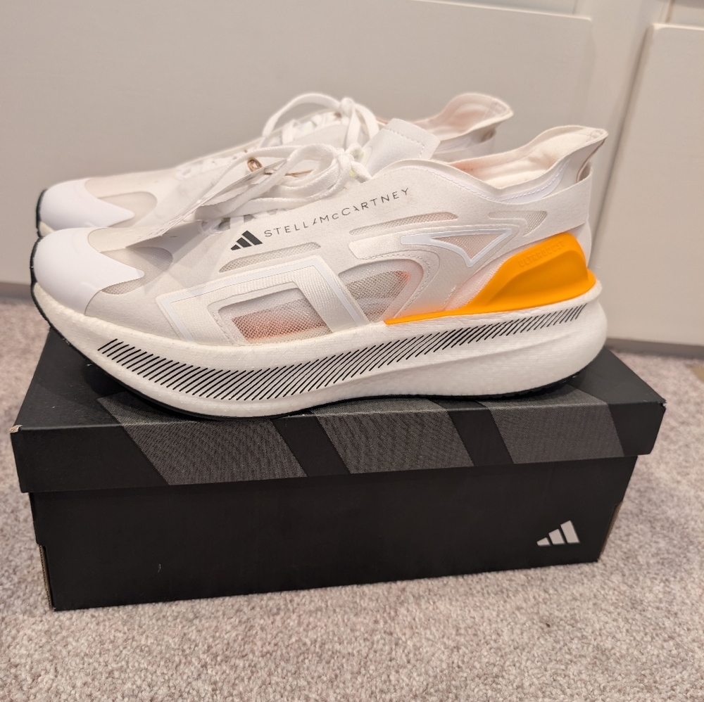 Adidas by Stella McCartney White Sneakers with Yellow Orange Accent